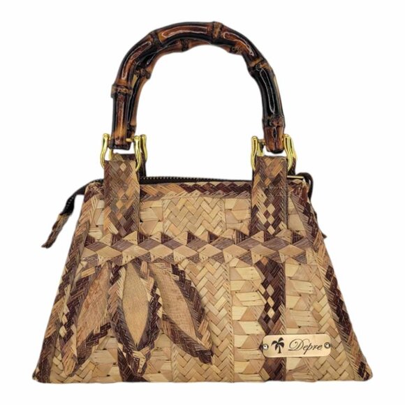 Depre International Brown Sisal Small Handbag With Petals Handcrafted - Picture 7 of 9